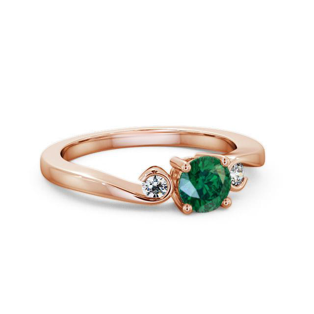 Three Stone Emerald and Diamond 0.58ct Ring 9K Rose Gold - Gracey TH10GEM_RG_EM_HAND