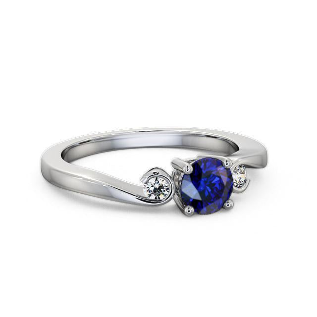 Three Stone Blue Sapphire and Diamond 0.75ct Ring 18K White Gold - Gracey TH10GEM_WG_BS_HAND