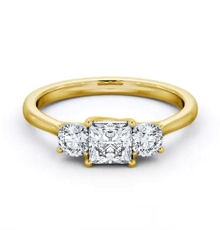 Three Stone Princess and Round Diamond Trilogy Ring 18K Yellow Gold TH110_YG_THUMB1