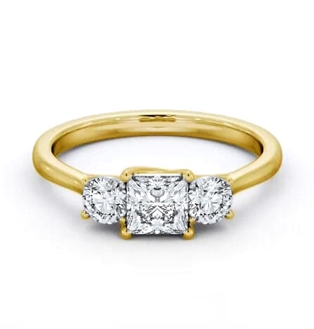 Three Stone Princess and Round Diamond Trilogy Ring 18K Yellow Gold TH110_YG_THUMB2 