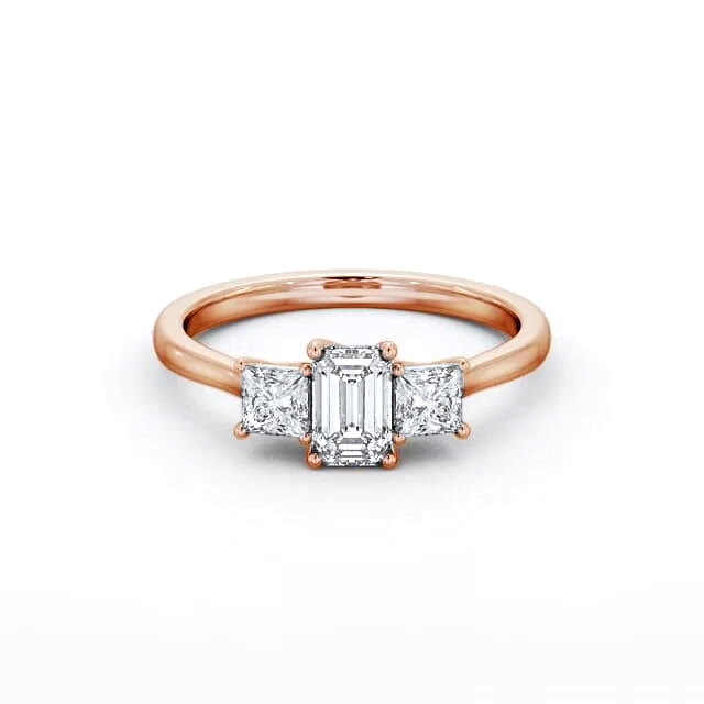 Three Stone Emerald Diamond Ring 18K Rose Gold - Kirsten TH112_RG_HAND
