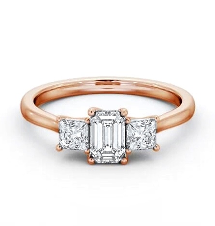 Three Stone Emerald and Princess Diamond Trilogy Ring 9K Rose Gold TH112_RG_THUMB1