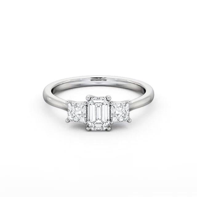 Three Stone Emerald Diamond Ring 18K White Gold - Kirsten TH112_WG_HAND