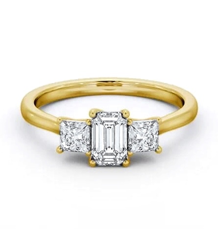 Three Stone Emerald and Princess Diamond Trilogy Ring 18K Yellow Gold TH112_YG_THUMB1