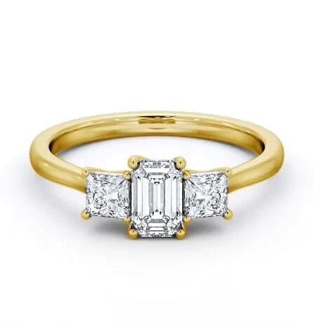Three Stone Emerald and Princess Diamond Trilogy Ring 18K Yellow Gold TH112_YG_THUMB2 