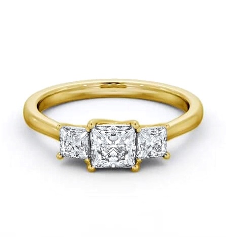 Three Stone Princess Sweeping Prongs Trilogy Ring 18K Yellow Gold TH113_YG_THUMB2 