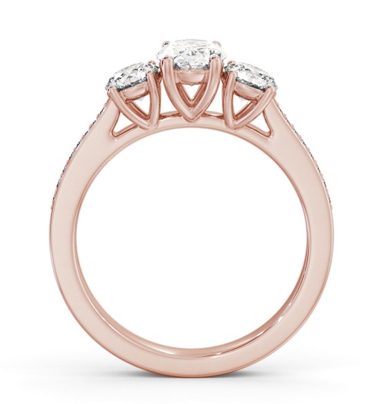 Three Stone Oval and Round Diamond Ring 18K Rose Gold with Side Stones TH114_RG_THUMB1 