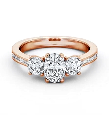 Three Stone Oval and Round Diamond Ring 9K Rose Gold with Side Stones TH114_RG_THUMB1