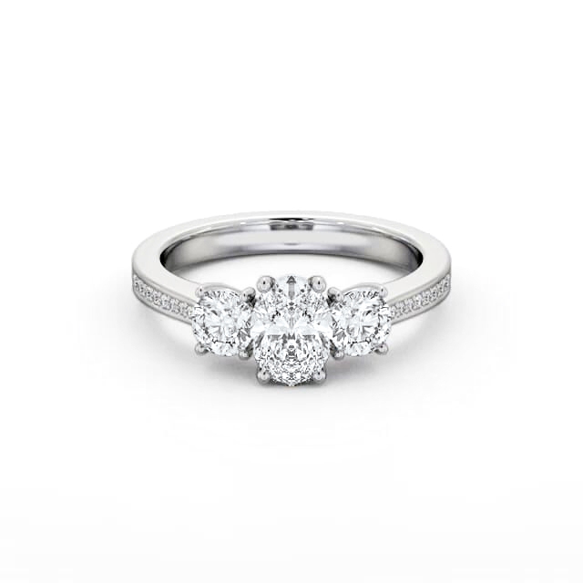Three Stone Oval Diamond Ring 18K White Gold - Kavya TH114_WG_HAND