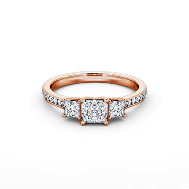 Three Stone Princess Diamond Ring 18K Rose Gold - Arisha TH115_RG_HAND