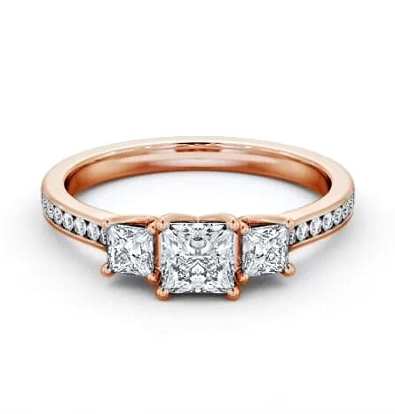 Three Stone Princess Trilogy Ring 9K Rose Gold with Side Stones TH115_RG_THUMB1