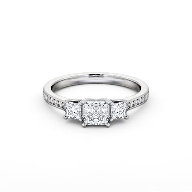 Three Stone Princess Diamond Ring 18K White Gold - Arisha TH115_WG_HAND