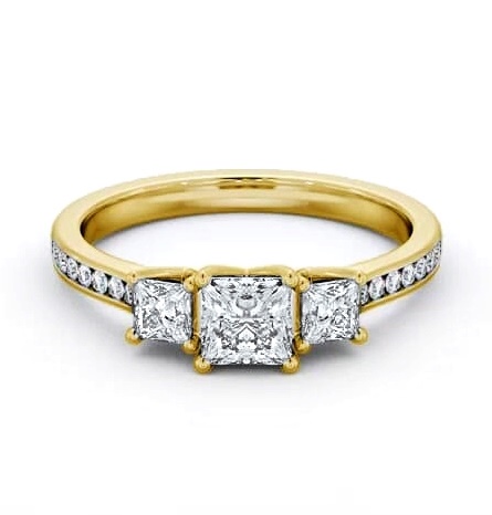 Three Stone Princess Trilogy Ring 18K Yellow Gold with Side Stones TH115_YG_THUMB2 