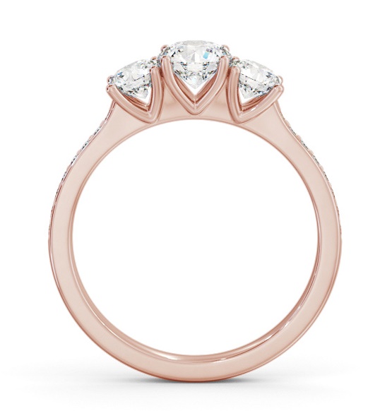 Three Stone Round Diamond Trilogy Ring 9K Rose Gold with Side Stones TH116_RG_THUMB1 