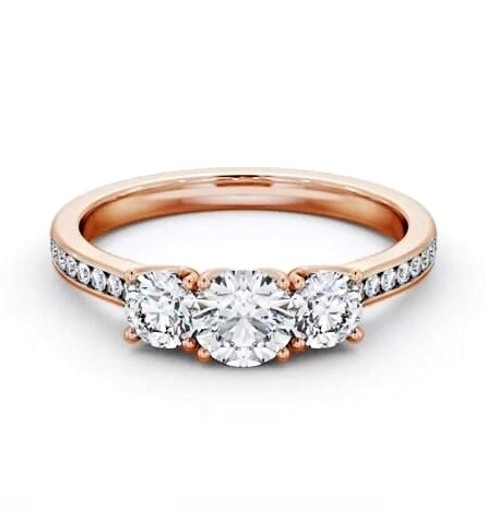 Three Stone Round Diamond Trilogy Ring 18K Rose Gold with Side Stones TH116_RG_THUMB1