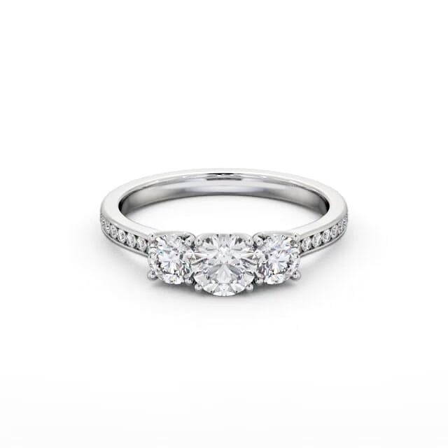 Three Stone Round Diamond Ring 18K White Gold - Joella TH116_WG_HAND