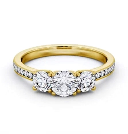 Three Stone Round Diamond Trilogy Ring 9K Yellow Gold with Side Stones TH116_YG_THUMB1