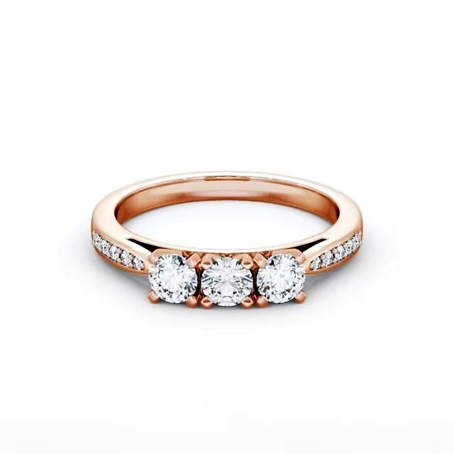 Three Stone Round Diamond Ring 18K Rose Gold With Side Stones - Lara TH11S_RG_HAND
