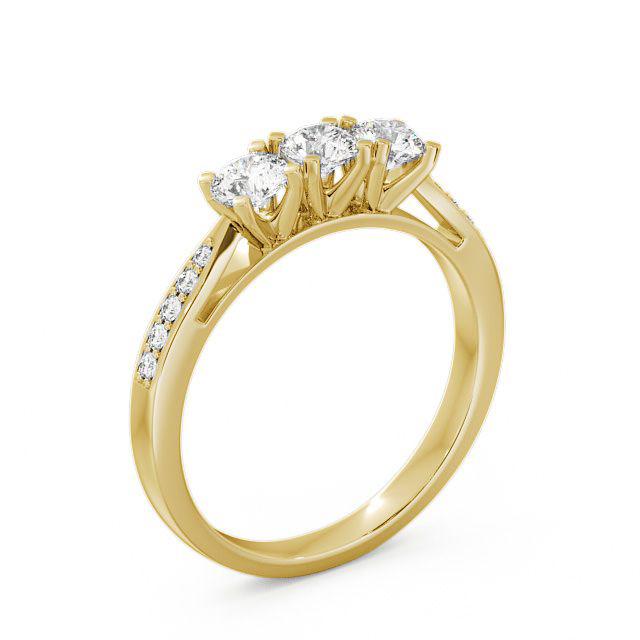Three Stone Round Diamond Ring 9K Yellow Gold With Side Stones - Lara TH11S_YG_HAND