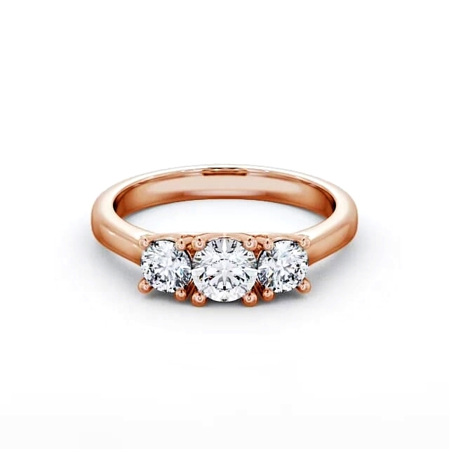 Three Stone Round Diamond Ring 18K Rose Gold - Flora TH13_RG_HAND
