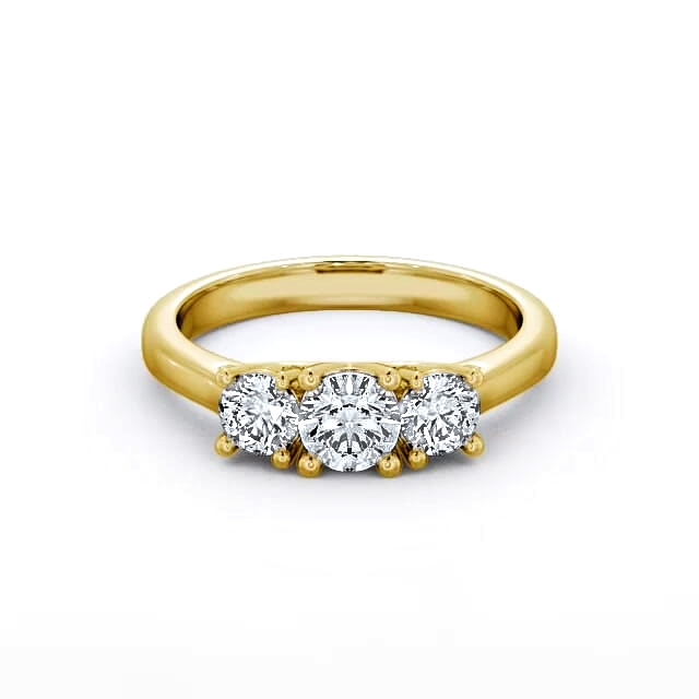 Three Stone Round Diamond Ring 9K Yellow Gold - Flora TH13_YG_HAND