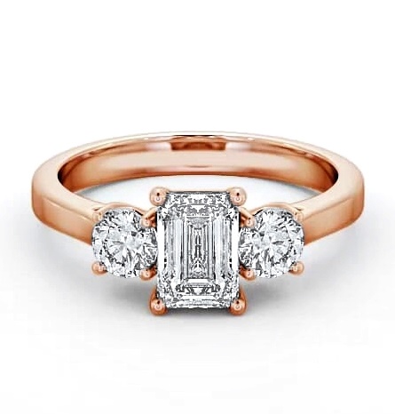 Three Stone Emerald and Round Diamond Trilogy Ring 9K Rose Gold TH14_RG_THUMB1