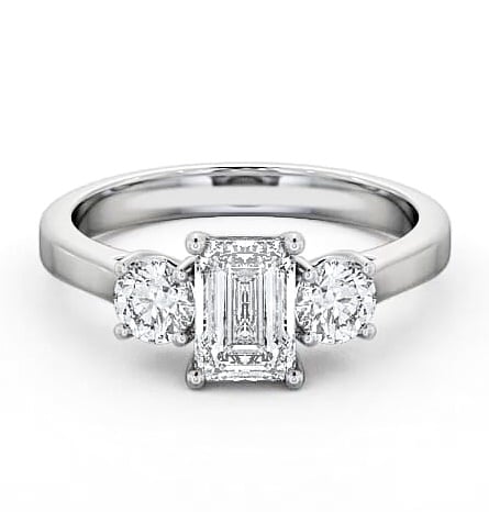 Three Stone Emerald and Round Diamond Trilogy Ring 9K White Gold TH14_WG_THUMB2 