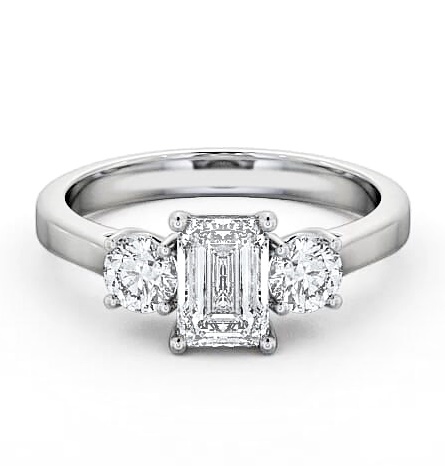 Three Stone Emerald and Round Diamond Trilogy Ring 18K White Gold TH14_WG_THUMB2 