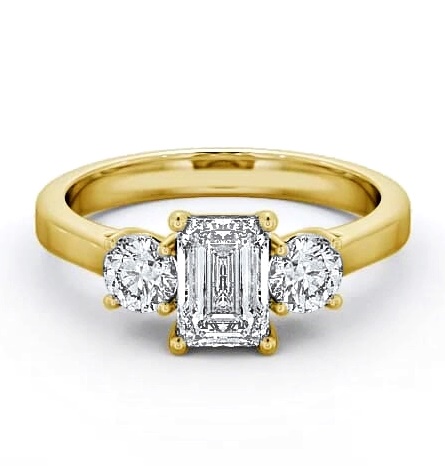Three Stone Emerald and Round Diamond Trilogy Ring 9K Yellow Gold TH14_YG_THUMB2 