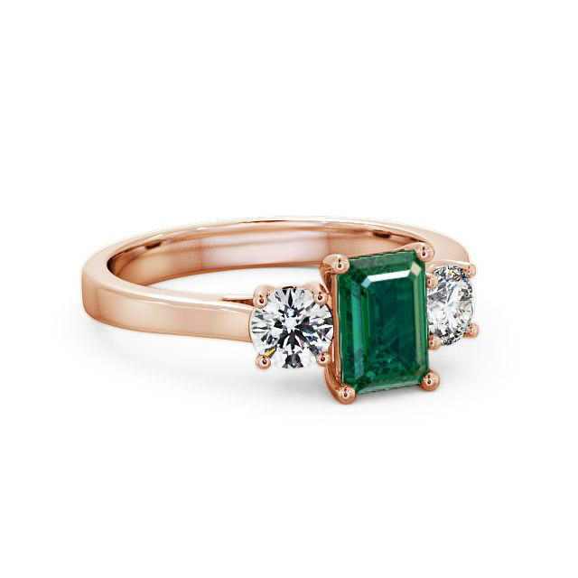 Three Stone Emerald and Diamond 1.00ct Ring 9K Rose Gold - Kenley TH14GEM_RG_EM_HAND