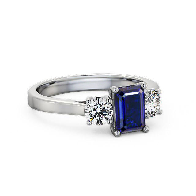 Three Stone Blue Sapphire and Diamond 1.15ct Ring 18K White Gold - Kenley TH14GEM_WG_BS_HAND