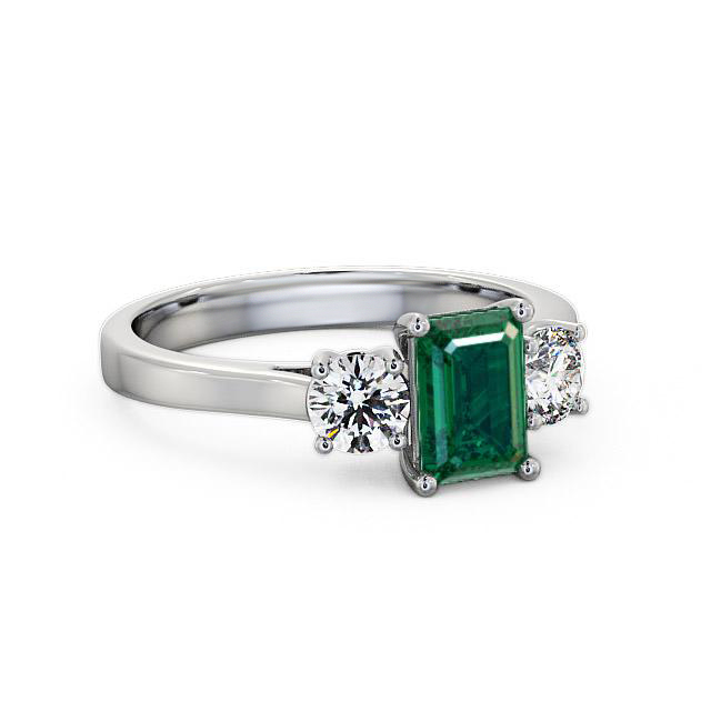 Three Stone Emerald and Diamond 1.00ct Ring Platinum - Kenley TH14GEM_WG_EM_HAND