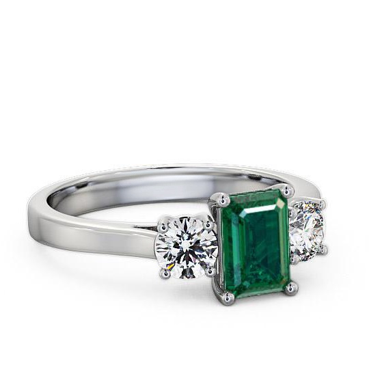 Three Stone Emerald and Diamond 1.00ct Ring 18K White Gold TH14GEM_WG_EM_THUMB1
