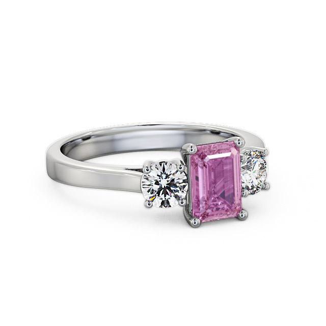 Three Stone Pink Sapphire and Diamond 1.15ct Ring 18K White Gold - Kenley TH14GEM_WG_PS_HAND