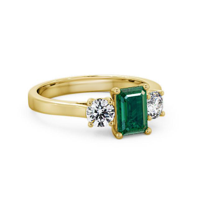 Three Stone Emerald and Diamond 1.00ct Ring 9K Yellow Gold - Kenley TH14GEM_YG_EM_HAND