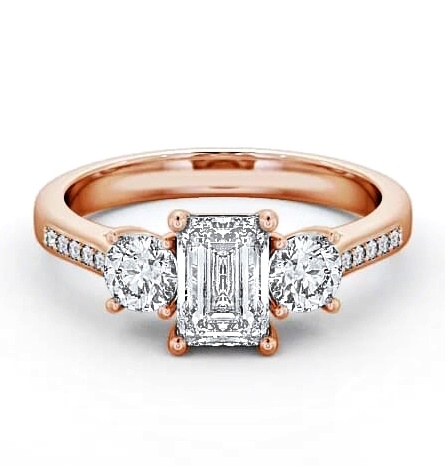 Three Stone Emerald and Round Diamond Trilogy Ring 9K Rose Gold TH14S_RG_THUMB1
