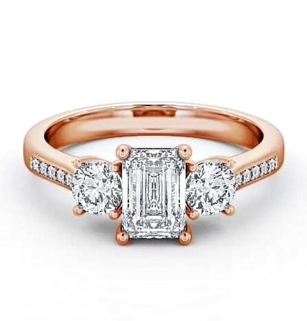 Three Stone Emerald and Round Diamond Trilogy Ring 9K Rose Gold TH14S_RG_THUMB2 