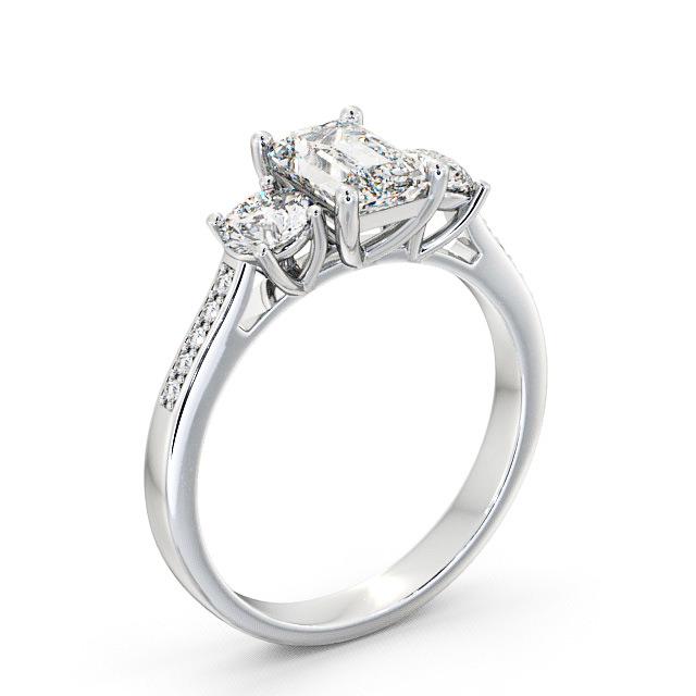 Three Stone Emerald Diamond Ring Platinum With Side Stones - Jolina TH14S_WG_HAND