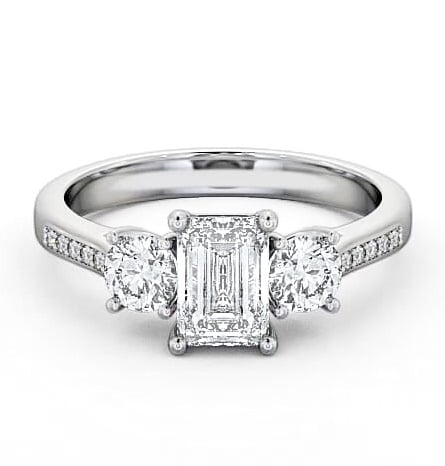 Three Stone Emerald and Round Diamond Trilogy Ring 18K White Gold TH14S_WG_THUMB2 
