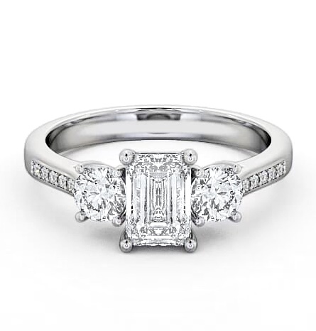 Three Stone Emerald and Round Diamond Trilogy Ring 18K White Gold TH14S_WG_THUMB2 
