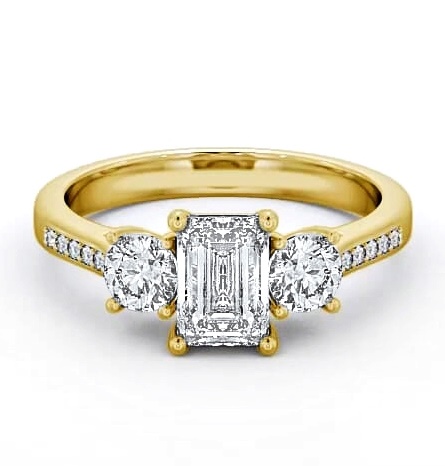 Three Stone Emerald and Round Diamond Trilogy Ring 9K Yellow Gold TH14S_YG_THUMB1