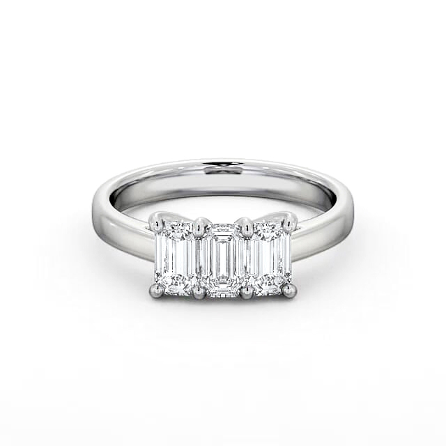 Three Stone Emerald Diamond Ring Platinum - Rosella TH15_WG_HAND