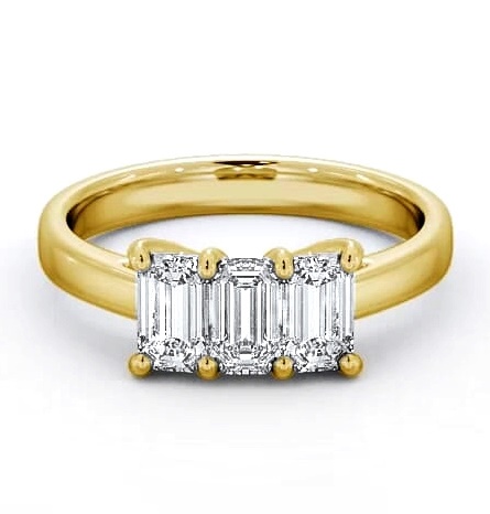 Three Stone Emerald Diamond Trilogy Ring 9K Yellow Gold TH15_YG_THUMB1