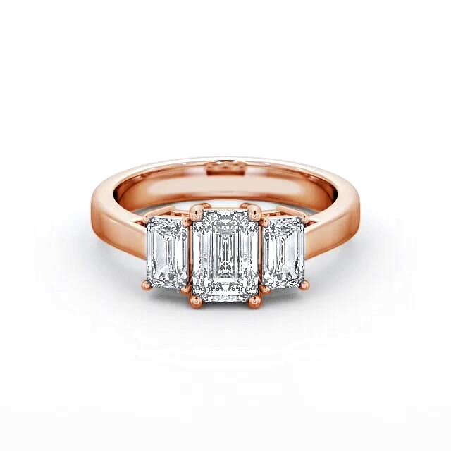 Three Stone Emerald Diamond Ring 18K Rose Gold - Erin TH16_RG_HAND