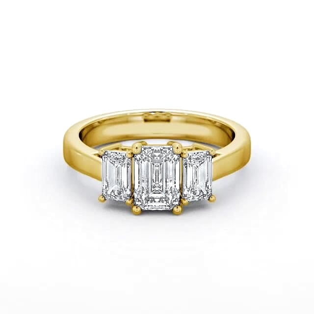 Three Stone Emerald Diamond Ring 18K Yellow Gold - Erin TH16_YG_HAND
