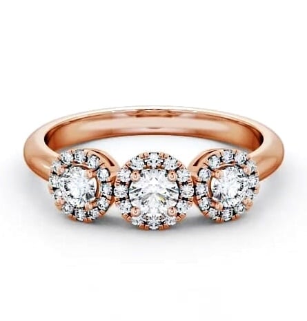Three Stone Round Diamond Halo Style Ring 18K Rose Gold with Halo TH19_RG_THUMB1