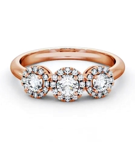Three Stone Round Diamond Halo Style Ring 18K Rose Gold with Halo TH19_RG_THUMB2 