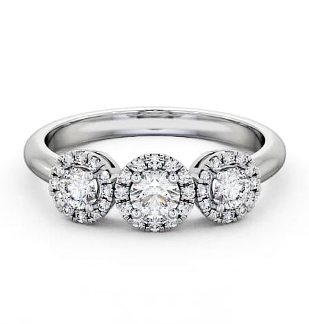 Three Stone Round Diamond Halo Style Ring 18K White Gold with Halo TH19_WG_THUMB1