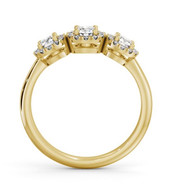 Three Stone Round Diamond Halo Style Engagement Ring 9K Yellow Gold with Halo TH19_YG_THUMB1