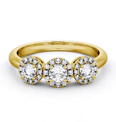 Three Stone Round Diamond Halo Style Ring 18K Yellow Gold with Halo TH19_YG_THUMB2 